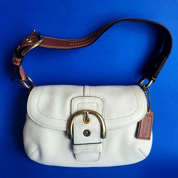 NEW Vintage Coach Hampton Soho White Cream Ivory Pebbled Leather Gold Y2K *READ* - Picture 2 of 16